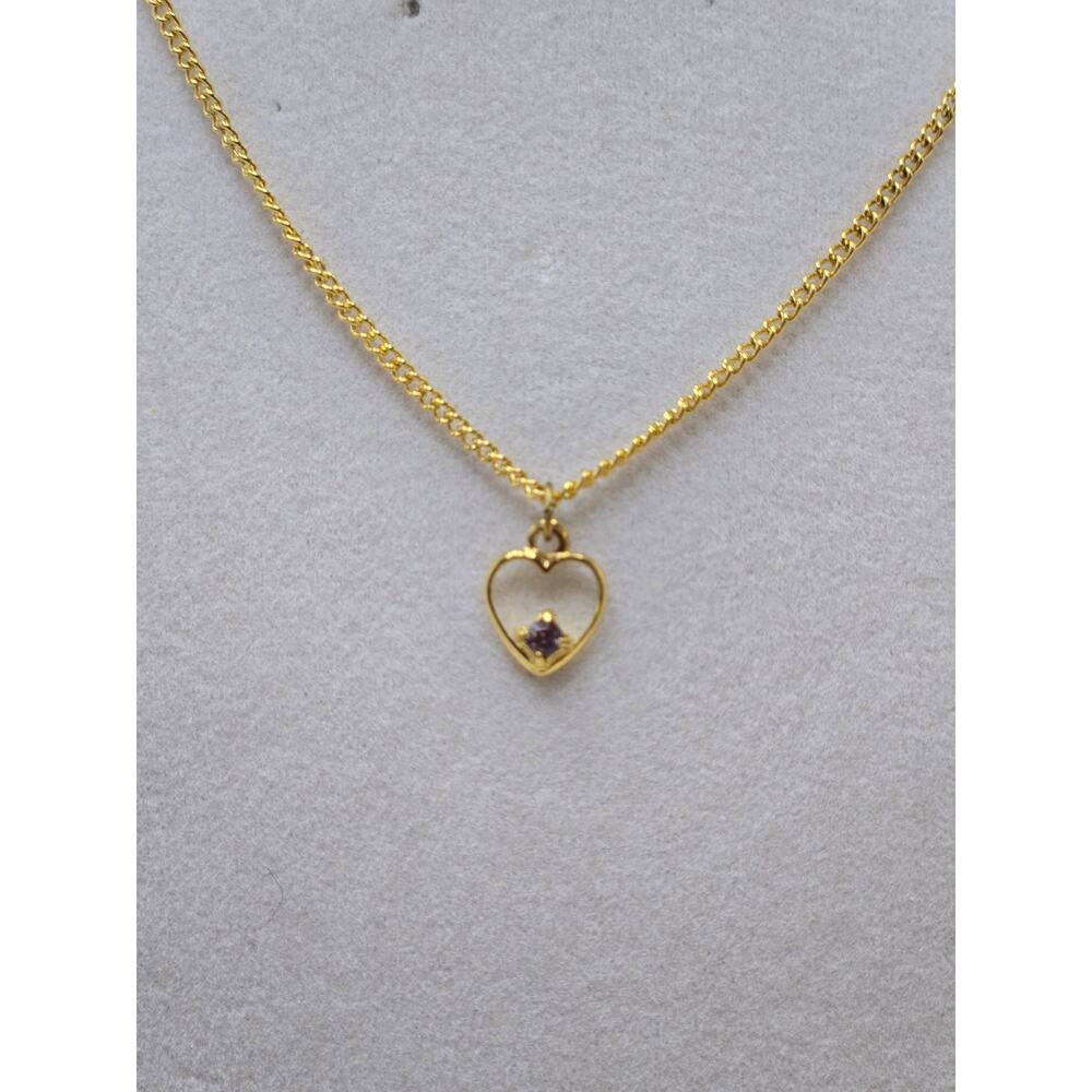 Vintage Necklace with a gold-tone chain and heart, light lavender rhinestone